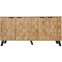 Moderner Sideboard mit 4 Türen, geometrisches Holzmaserungsmuster, großzügiger Stauraum, 160,5x35,5x78 cm, Naturfarbe – Ansicht 1