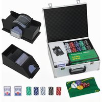 SPORTNOW Pokerkoffer abschließbar Pokerset mit Koffer 300 Chips Karten 5 Würfel Dealer Button Kartendecks, Pokerchips Komplett Set Pokerspiel Kartenspiele Alumi – Ansicht 1