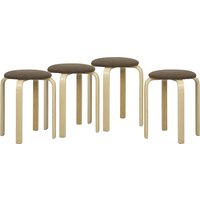 HOMCOM Esszimmerhocker 4er Set Stapelhocker Hocker aus Birkensperrholz mit Leinenoptik Küchenhocker Polsterhocker für Esszimmer Wohnzimmer Braun Aosom – Ansicht 1