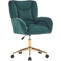 Höhenverstellbarer Drehstuhl, Samtstoff und goldenen Beinen, ergonomischem Design, für Büro, Schlafzimmer, 62x64x88-97 cm, Grün – Ansicht 1