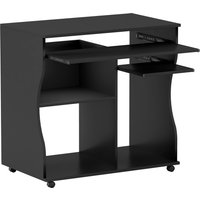 HOMCOM Computertisch Schreibtisch mit Rollen Bürotisch mit Tastaturablage， Ablage, PC Tisch Schwarz 80 x 48 x 75 cm Aosom – Ansicht 1