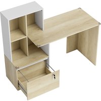 HOMCOM Computer-Schreibtisch mit Regal 4 Fächer und abschließbarer Hängeregister-Schublade, Stoßschutzpolster, Schreibtisch für Schlafzimmer, Arbeitszimmer, 126 – Ansicht 1