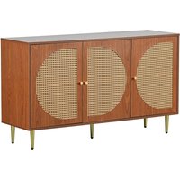 Rattan Sideboard 130cm Wohnzimmer Sideboard mit Stauraum 3 Rattan-Türen Naturfarbe Esszimmer Schlafzimmer 129.8x40x76 cm Aosom.de – Ansicht 1