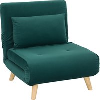 HOMCOM Schlafsessel, Klappsessel mit Bettfunktion, Zierkissen, klappbarer Relaxsessel mit Verstellbarer Rückenlehne in Samtoptik, für Wohnzimmer, Dunkelgrün Aos – Ansicht 1