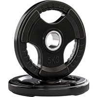 SPORTNOW Hantelscheiben 2er-Set Tri-Grip 2 x 5 KG gummierte Olympiascheiben, bodenschonend, 5 cm Bohrung, drei Griffe, Krafttraining Aosom – Ansicht 1