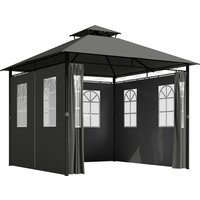 Outsunny Pavillon 3 x 3 m Gartenzelt mit Seitenwand und Doppeldach wetterfestes Festzelt aus Metall in Dunkelgrau für Gartenpartys Aosom.de – Ansicht 1