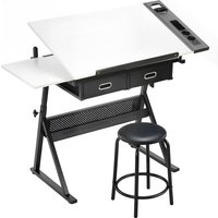 HOMCOM Zeichentisch mit Hocker Architektentisch höhenverstellbarer Arbeitstisch mit neigbarer Tischplatte und 2 Schubladen Schreibtisch Schülerschreibtisch für  – Ansicht 1