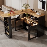 Bartisch mit Stauraum, ausziehbar, drehbar, 138-193×39×105 cm, 360 Grad drehbarer Tisch, 138 cm Bartisch, 193 cm Bartisch, Schwarz Aosom.de – Ansicht 1