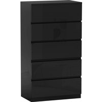 HOMCOM Kommode mit 5 Schubladen aus Holz, moderne und multifunktionale Kommode für Schlafzimmer, 55x34x100 cm, Schwarz Aosom – Ansicht 1