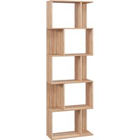 HOMCOM Bücherregal mit 5 geteilten Regalen, platzsparendes Holzregal in S-Form, Raumteilerregal für Wohnzimmer, Schlafzimmer und Büro, 60x24x184,5 cm, Holzfarbe – Ansicht 1