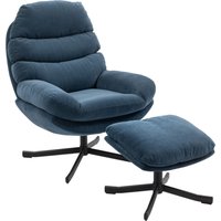 HOMCOM Relaxsessel mit Hocker Sessel Loungesessel mit Chenille-Optik breiter Sitzfläche Drehbar Polstersessel Armlehnensessel für Wohnzimmer, Schlafzimmer, Blau – Ansicht 1
