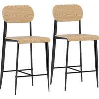 HOMCOM Barhocker 2er Set, Barstuhl mit Fußstütze, Metallgestell, Küchenstuhl mit Sitzhöhe 66 cm, Tresenhocker einfache Montage, Industrie-Design Naturholz+Schwa – Ansicht 1