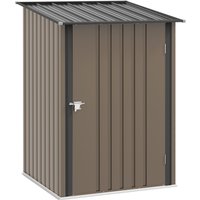 Outsunny Gerätehaus aus Stahl, 0,92 m² Geräteschuppen mit Pultdach Gartenschrank abschließbar, Gartenschuppen für Balkon, Terrasse, 100 x 103 x 160 cm, Braun Ao – Ansicht 1