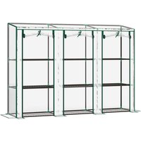Outsunny Mini-Gewächshaus 3 Ebenen mit verstärkter Kunststoffplane, 3 aufrollbare Türen, 9 Regale, 215 x 46 x 151/144 cm Aosom – Ansicht 1