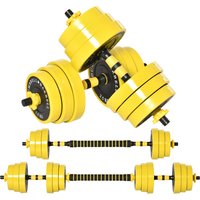 HOMCOM 25 kg Hantelset 3-in-1 einstellbar ergonomisch mit 12 Platten 2 kurzen Stöcken und 1 langem Stock in Gelb Schwarz für Fitness Aosom.de – Ansicht 1