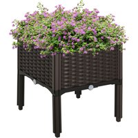 Outsunny Hochbeet Pflanzkasten Rattan-Look 40x40x44cm mit Abflusslöchern aus PP in Braun für Garten & Balkon Aosom.de – Ansicht 1