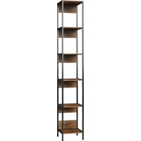 HOMCOM Hohes Regal mit 6 Ablagen, platzsparendes vertikales Bücherregal mit Metallgestell für Wohnzimmer & Büro, 29.5x30x185 cm, Holzoptik Braun Aosom – Ansicht 1