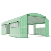 Outsunny Außengewächshaus 6x3x2 m, Tunnelgewächshaus mit 3 aufrollbaren Türen, Netzfenstern, 140 g/m² PE-Abdeckung UV-beständig und Rahmen aus verzinktem Stahl, – Ansicht 1