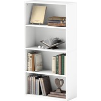 HOMCOM Bücherregal mit 4 Regalen und 2 Verstellbaren Regalen, Modernes Holz-Regal, 60x24x115,5 cm, Weiß Aosom – Ansicht 1