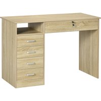 HOMCOM Schreibtisch für Büro mit 5 Schubladen und 2 Schlüsseln, moderner platzsparender Schreibtisch mit offenem Fach, Computertisch, Zuhause Büro Studio Schlaf – Ansicht 1