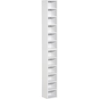 HOMCOM CD-Ständer 2er Set Holzregal mit 12 Ablagefächern Medienregal in Weiß 21x19,2x88,3cm für CDs DVDs & Bücher Aosom.de – Ansicht 1