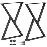 HOMCOM Stahl-Tischbeine, 2er-Set X-förmige Beine für industrielle Möbel mit verstellbaren Füßen und Schrauben, für Esstisch/Bank, 60x10x72 cm, Schwarz Aosom – Ansicht 1