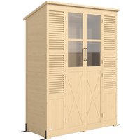 Outsunny Gartenschrank Holz Begehbarer Geräteschuppen Ablage Acrylfenstern Doppeltür Asphalt-Dach Lamellenlüftung Bodenplatte 147x68x198cm Aosom.de – Ansicht 1