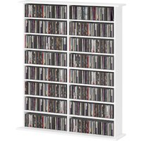 HOMCOM CD und DVD Aufbewahrung, Medienschrank mit 16 Fächern und 12 verstellbaren Regalen, max. Kapazität 720 CD/396 DVD und Blu-ray, 106,5 x 24 x 123,7 cm, wei – Ansicht 1