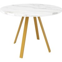 Runder Esstisch für 4 Personen, mit goldenen Metallbeinen, 80x80x75 cm, Weiß+Gold – Ansicht 1