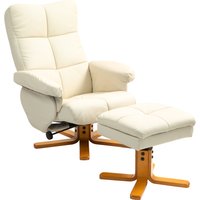 HOMCOM Relaxsessel mit Hocker, Stauraum, Gepolstert Fernsehsessel mit Liegefunktion, 360° Drehbar TV-Sessel für Schlafzimmer, Wohnzimmer, Kunstleder, Cremeweiß  – Ansicht 1