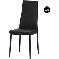 HOMCOM Set 6 Esszimmerstühle mit Hoher Rückenlehne, Küchenstühle aus Kunstleder mit Diamantsteppung, rutschfesten Fußkappen und Stahlbeinen für Wohnzimmer, 41x5 – Ansicht 1