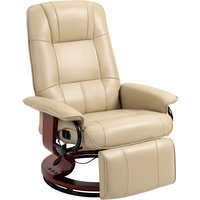 HOMCOM Relaxsessel Fernsehsessel mit Liegefunktion, Fußstütze, 360° Drehbar TV-Sessel mit Holzbeine, für Wohnzimmer, Kunstleder, Cremeweiß Aosom – Ansicht 1