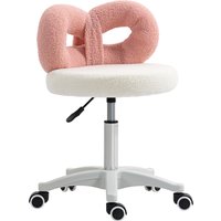 HOMCOM Drehbarer Hocker mit Rückenlehne Höhenverstellbar 63-77 cm Bezug aus Lammfellstoff für Wohnzimmer Werkstätten Spa Massage Weiß und Rosa Aosom – Ansicht 1