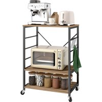 HOMCOM Küchenregal mit 3 Ebenen im Industriestil, Mobil für Mikrowelle und Servierwagen mit Rädern und 4 Haken, Stahlstruktur, für Wohnzimmer und Salon, 60x40x8 – Ansicht 1