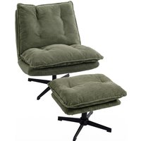 HOMCOM Relaxsessel mit Höhenverstellbarem Hocker 360° Drehbarer Loungesessel mit Cord-Optik, Breiter Sitzfläche, Stahlgestell, Steppdesign Gepolstert Sessel Pol – Ansicht 1