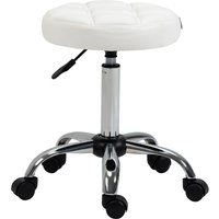 Vinsetto Rollhocker Höhenverstellbarer Drehbarer Arbeitshocker für Büro & Salon, Kunstleder Weiß Ø35,5 x 51-67 cm Aosom.de – Ansicht 1