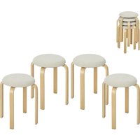 HOMCOM 4er Set Esszimmerhocker Stapelhocker Runde Hocker, Küchenhocker mit Leinenoptik, Polsterhocker für Esszimmer, Wohnzimmer, Küche, Cremeweiß Aosom – Ansicht 1