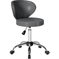 HOMCOM Hocker auf Rollen, Massagehocker mit PU-Bezug, höhenverstellbar 73-88 cm mit Rückenlehne, 360° drehbar, Stahlgestell, für Massagesalon, Tätowierstudio, K – Ansicht 1