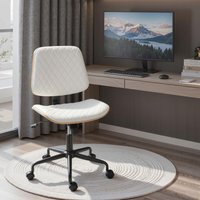HOMCOM drehbarer Schreibtischstuhl ohne Armlehnen, Bürostuhl mit Synthetiklederbezug, gebogene Rückenlehne, U-förmiger Sitz, höhenverstellbar, kippbar, Weiß Aos – Ansicht 1