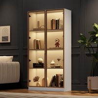 Glasvitrine, Weiße 80x40x160cm doppeltürige verstellbare Einlegeböden, 16-farbige LED-Beleuchtung Glasvitrine für Sammlerstücke Aosom.de – Ansicht 1