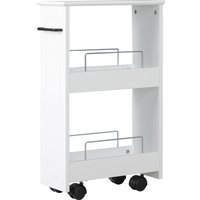 kleankin Küchenwagen, platzsparend, Badezimmerwagen, vielseitig, platzsparend, Regal aus MDF-Holz, drehbare Räder und Griff, 42,5x20,3x66,7cm, Weiß Aosom – Ansicht 1