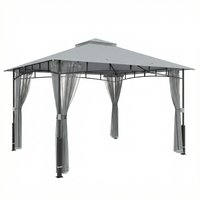 Outsunny Gartenpavillon 3x3,6 m, Gartenpavillon mit Doppeldach, Netzwände, UPF50+, Metallgestell, Außenzelt, Terrasse, Patio, Grau Aosom – Ansicht 1
