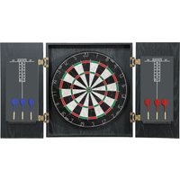 SPORTNOW Dartscheibe aus Sisal mit Schrank, Darts mit 6 Stahlspitzen und 2 Punktetafeln, Wand schutz, für Erwachsene, Schwarz Aosom – Ansicht 1