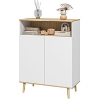 HOMCOM Aufbewahrungsmöbel, Sideboard Küche, mit verstellbarem Regal, 2-türiger Schrank, 80 x 38 x 102 cm, skandinavisches Design, Massivholzbeine, Weiß und Holz – Ansicht 1