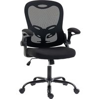 HOMCOM Ergonomischer Bürostuhl mit klappbaren Armlehnen, Mesh-Bürostuhl mit Höhenverstellung, mittelhohe Rückenlehne, Wippfunktion, 360° drehbar, Schwarz Aosom – Ansicht 1