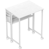 HOMCOM Schreibtisch Klappbar Kleiner 63 cm Klappschreibtisch mit Rollen Platzsparend Computertisch mit Regal, Aufbewahrungstasche, für Home Office, Weiß Aosom – Ansicht 1