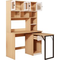 Computertisch drehbar compact mit Regal und Schrank 110x55cm Stauraum Naturfarbe+Weiß Aosom.de