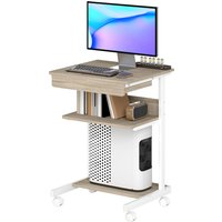 HOMCOM Schreibtisch mit Rollen Computertisch platzsparender Bürotisch mit CPU-Ständer, Schublade, Ablage, PC Tisch für Home Office, Schlafzimmer Eiche Aosom – Ansicht 1