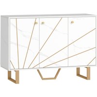 HOMCOM Sideboard Aufbewahrungsschrank mit 2 Schrankfächern, 3 Türen und verstellbarem Einlegeboden, Metallfüße - Abm. 107L x 35l x 75H cm, Marmorweiß-Optik Aoso – Ansicht 1