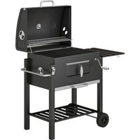 Outsunny Grillwagen Holzkohlegrill BBQ Standgrill Edelstahl Schwarz 113x65x108cm für Garten & Terrasse Aosom.de – Ansicht 1